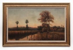 PERCY LIONEL (19TH/20TH CENTURY) Broads scene at sunset oil on canvas, signed and dated 94 lower