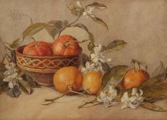 FANNY JANE BAYFIELD (19TH/20TH CENTURY) Still Life study of fruit and blossom watercolour,