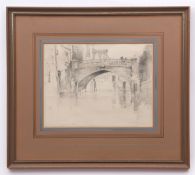 CHARLES JOHN WATSON (1846-1927) "Whitefriars Bridge, Norwich 1886" pencil drawing, inscribed with