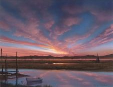 AR TONY GARNER (CONTEMPORARY) Norfolk landscape at sunset pastel, signed lower right 26 x 33cms