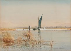 AR CHARLES MAYES WIGG (1889-1969) Broads scene with wherry watercolour, signed lower right 25 x