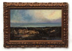 WILLIAM PHILIP BARNES-FREEMAN (1813-1897) Coastal view with cottages oil on board 23 x 38cms