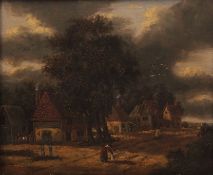 CIRCLE OF GEORGE VINCENT (19TH CENTURY) Landscape with figures in a lane oil on panel 26 x 30cms