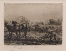 HARRY BECKER (1865-1928) Ploughing black and white etching, signed in pencil to lower left margin