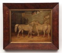 ATTRIBUTED TO EDWIN COOPER OF BECCLES (1785-1833) Horses in a stable oil on canvas 30 x 38cms