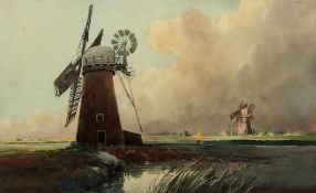 AR CHARLES A HANNAFORD (1887-1972) Norfolk landscape with Mills watercolour, signed lower right 28 x