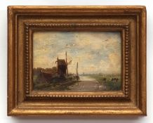 ATTRIBUTED TO THOMAS LOUND (1802-1861) Norfolk River landscape with mill oil on panel 8 x 10cms