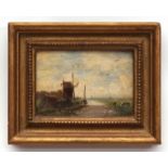 ATTRIBUTED TO THOMAS LOUND (1802-1861) Norfolk River landscape with mill oil on panel 8 x 10cms