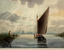 AR CHARLES A HANNAFORD (1887-1972) "Wherry on Barton Broad" watercolour, signed lower left 25 x