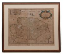 JAN JANSSON: NORFOLCIAE DESCRIPTIO - THE DESCRIPTION OF NORFOLK, hand coloured engraved map, [