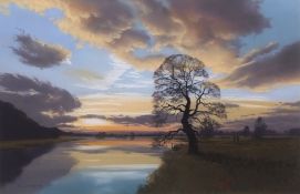 AR TONY GARNER (CONTEMPORARY) Norfolk river landscape at sunset pastel, signed lower left 33 x 52cms