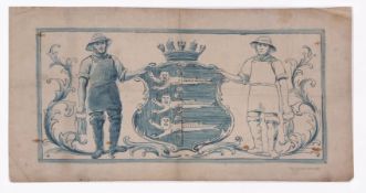 ENGLISH SCHOOL (19TH CENTURY) "Arms of Great Yarmouth" blue ink and wash drawing 20 x 40cms,