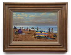 AR BRIAN M WIGGER (20TH CENTURY) "Hunstanton Beach, Low tide" oil on board, signed lower left 30 x