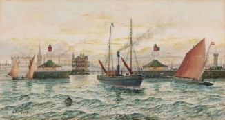 GEORGE VEMPLEY BURWOOD (1844-1917) "Pool of Lowestoft" pen, ink and watercolour, signed and dated