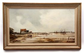 AR JOHN SUTTON (born 1935) Estuary scene with fishing boats oil on canvas, signed lower left 44 x