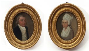 JOHN THIRTLE (1777-1839) Portraits of lady and gent pair of oils on board 10 x 7cms, oval (2)