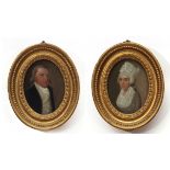 JOHN THIRTLE (1777-1839) Portraits of lady and gent pair of oils on board 10 x 7cms, oval (2)