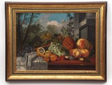 FOLLOWER OF JAMES SILLETT (19TH CENTURY) Still Life study of mixed fruit on a table ledge oil on