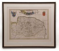 JOAN BLAEU: NORTFOLCIA - NORFOLKE [NORFOLK], engraved hand coloured map, circa 1645, approx size