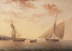 WILLIAM JOY (1803-1867) Sailing vessels close to shore watercolour41 x 58cms Provenance: Mandell's