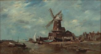 AR ARTHUR EDWARD DAVIES, RBA, RCA (1893-1988) Cley Mill oil on board, signed lower left 25 x 47cms