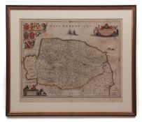 JAN JANSSON: NORTFOLCIA; VERNACULE NORFOLKE [NORFOLK], engraved hand coloured map, [Amsterdam, circa