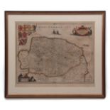 JAN JANSSON: NORTFOLCIA; VERNACULE NORFOLKE [NORFOLK], engraved hand coloured map, [Amsterdam, circa