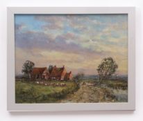 JOHN SUTTON (born 1935) "Marsh Farm, Runham Swim" oil on canvas, signed lower left 39 x 49cms