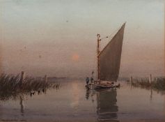 AR CHARLES A HANNAFORD (1887-1972) Wherry on the Broads at sunset watercolour, signed lower left