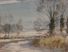 AR STANLEY ORCHART (1920-2005) "Snow at Kimbolton" watercolour, signed lower left 18 x 23cms