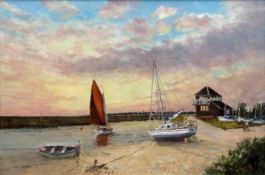 JOHN SUTTON (born 1935) "Morning light at Morston" oil on canvas, signed lower left 50 x 74cms