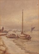 STEPHEN JOHN BATCHELDER (1849-1932) "The Bure, near Great Yarmouth at Winter" watercolour, signed