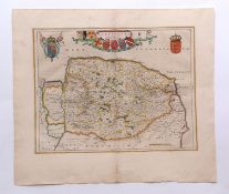 JOAN BLAEU: NORTFOLCIA - NORFOLKE [NORFOLK], engraved hand coloured map, circa 1645 or later, app