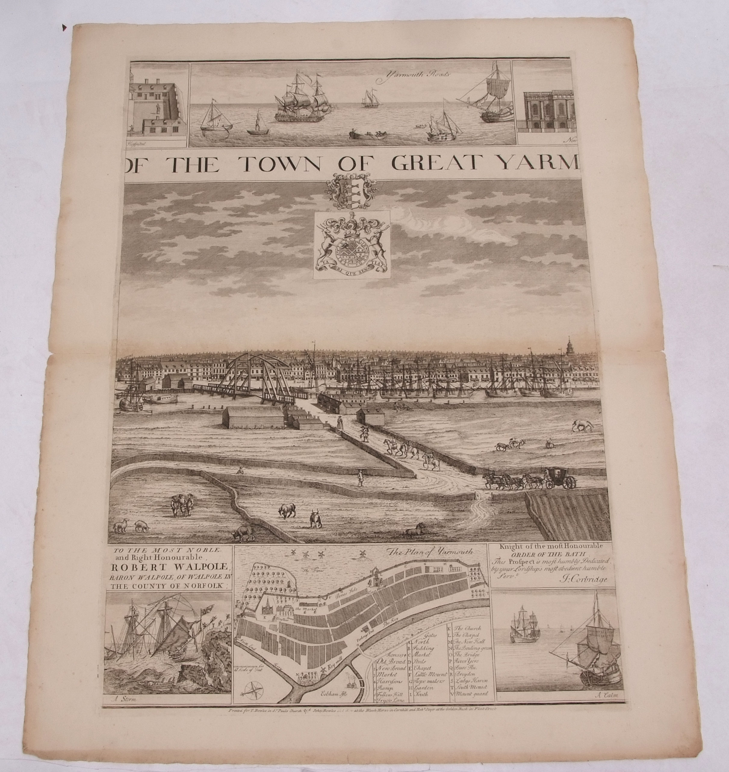 J CORBRIDGE: THE WEST PROSPECT OF THE TOWN OF GREAT YARMOUTH IN NORFOLK, engraved panoramic - Image 3 of 3