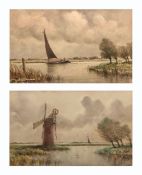 AR CHARLES E HANNAFORD (1863-1955) Broads scenes pair of watercolours, both signed 27 x 43cms (2)
