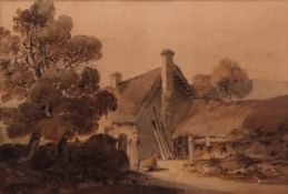 ROBERT DIXON (1780-1815) Figures before a cottage watercolour 21 x 31cms Provenance: Mandell's