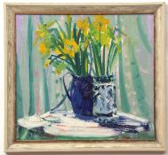 AR GEOFFREY CHATTEN (born 1938) Still Life Study of daffodils in jugs oil on board, signed lower