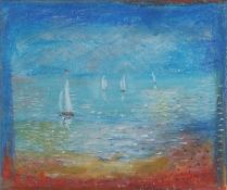 AR MICHAEL CHAPMAN (CONTEMPORARY) "Yachts, North Norfolk Coast 1997" oil pastel, signed and