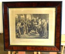 Antique black and white engraving, "The Trial of Christ", 41 x 55cms, in good quality inlaid