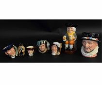 Group of Royal Doulton character jugs and a Toby Jug entitled Happy John, largest 21cms (7)