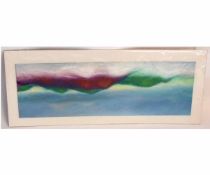 Krys Leach, signed verso, oil on board, Mountain landscape, 15 x 46cms, unframed