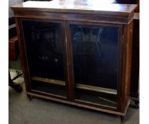 Edwardian mahogany and inlaid adjustable shelf bookcase fitted with two glazed doors with