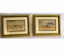 Richard Rennie, signed pair of watercolours, Open landscapes with trees, 15 x 24cms (2)