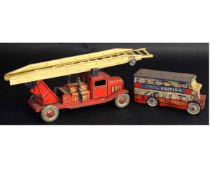 British made clockwork tin National Service double decker bus together with a further vintage