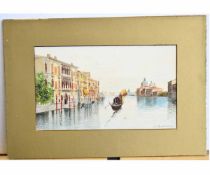 Indistinctly signed watercolour, Venetian scene, 15 x 25cms, mounted but unframed