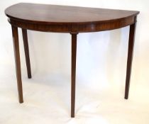 Georgian mahogany demi-lune side table supported on four tapering square legs, 122cms wide x 64cms