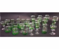 Extensive collection of green coloured glass ware comprising 30 glasses of various sizes in total