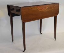 Georgian mahogany and satinwood inlaid drop leaf Pembroke table fitted with single drawer to end