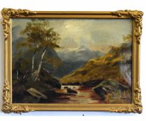 W C Cooper, signed verso, oil on canvas, Highland scene, 22 x 30cms