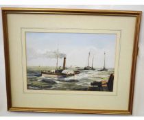 A D Beresford, signed and dated '84, oil on board, "Yarmouth Harbour with paddle steamer Yare", 25 x